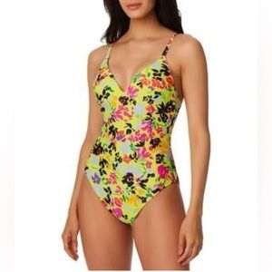Bar III CITRON Floral Chic Yellow‎ One-Piece Swimsuit US Size Medium